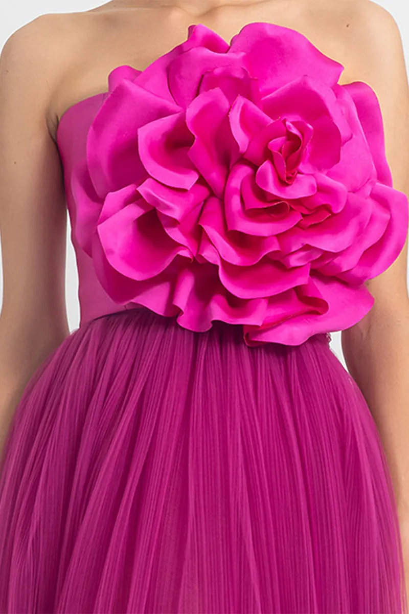 Adrianna 3D Flower Trendy Strapless Evening Dress