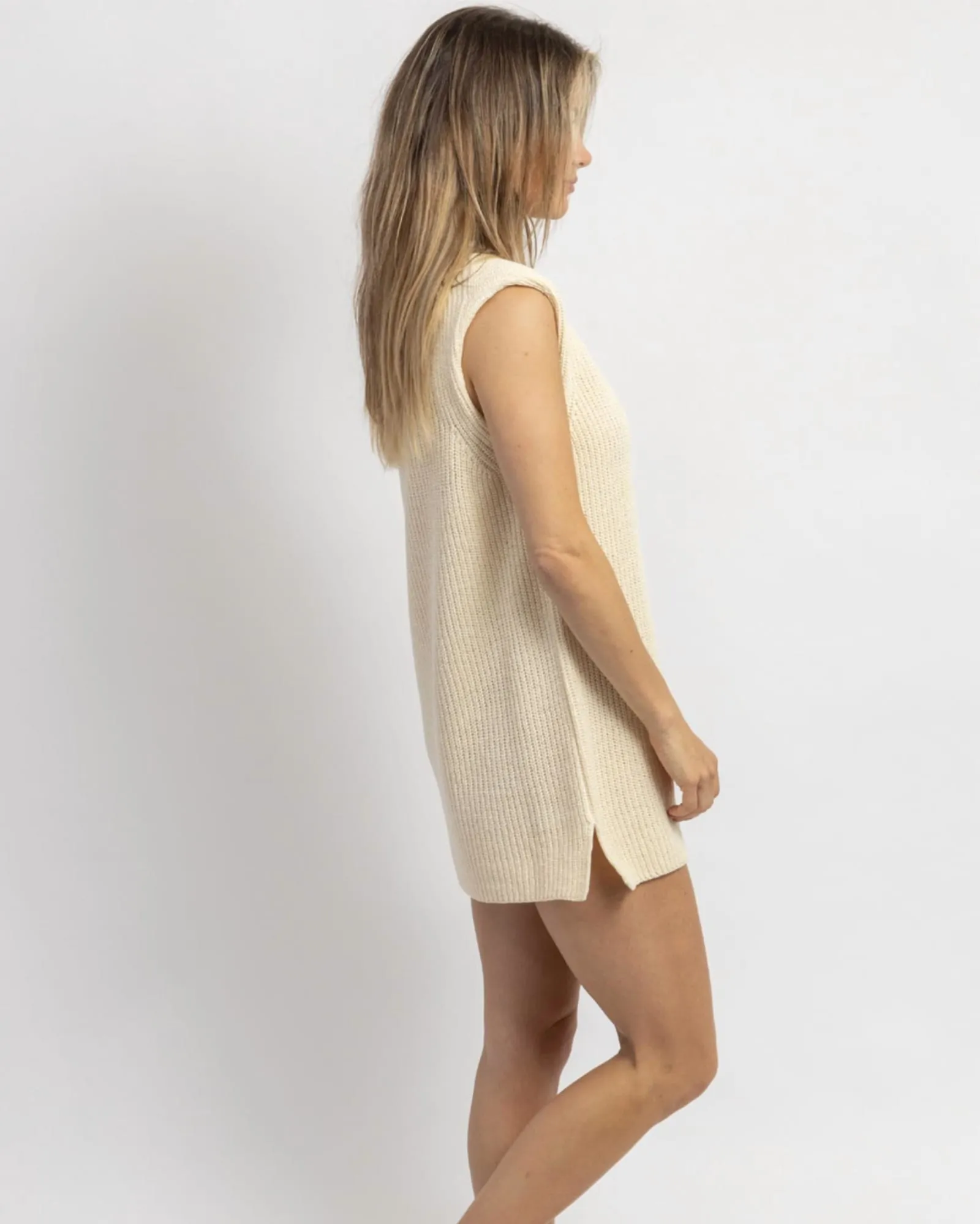 Alys Knit Shoulder Pad Mini Dress In Cream | Cream