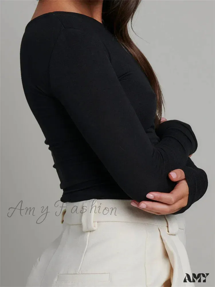 Amy Fashion - Elegant Lace Patchwork Long Sleeve O-Neck Slim Fit T-shirts