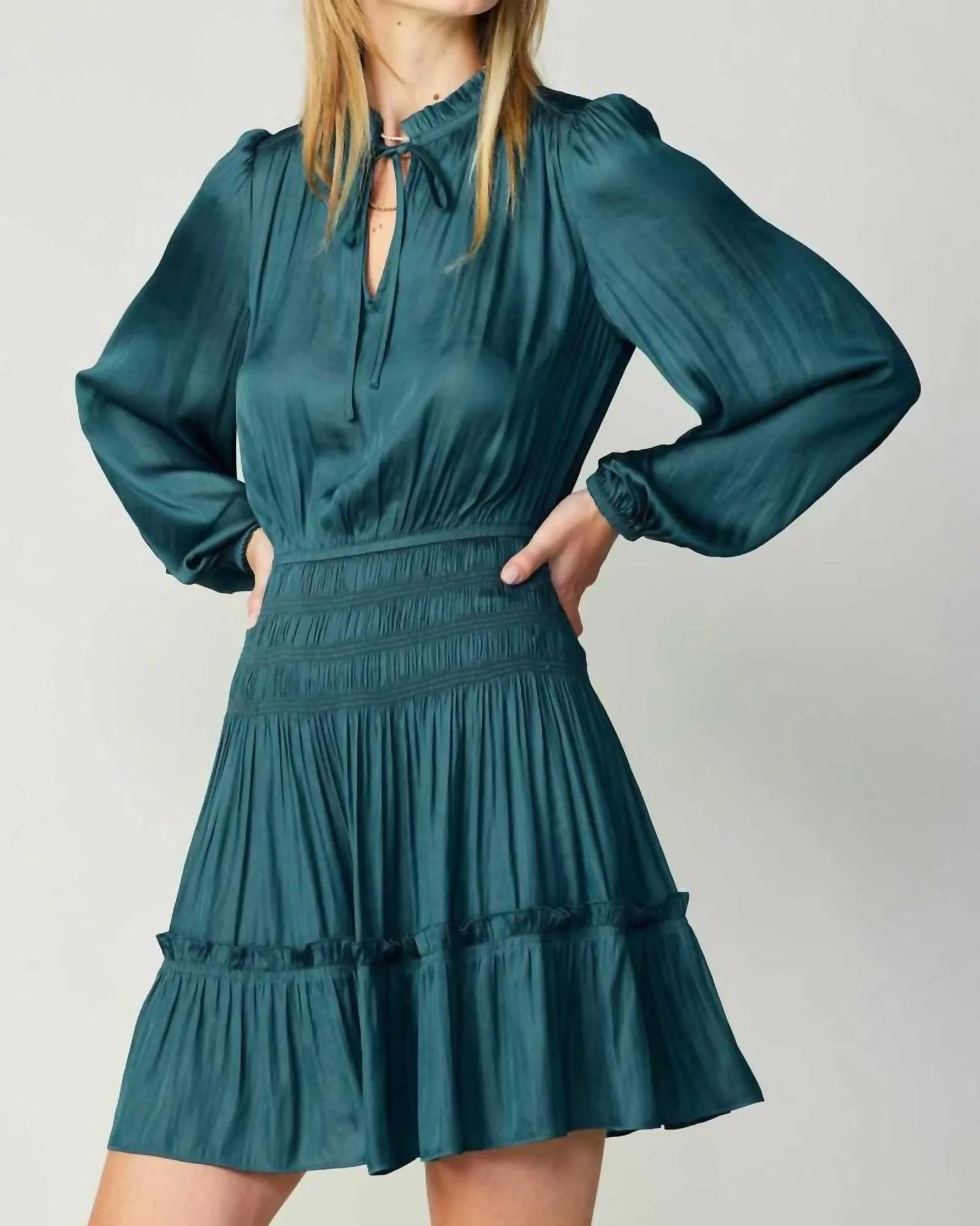 Balloon Sleeve Mini Dress In Dark Teal | Dark Teal