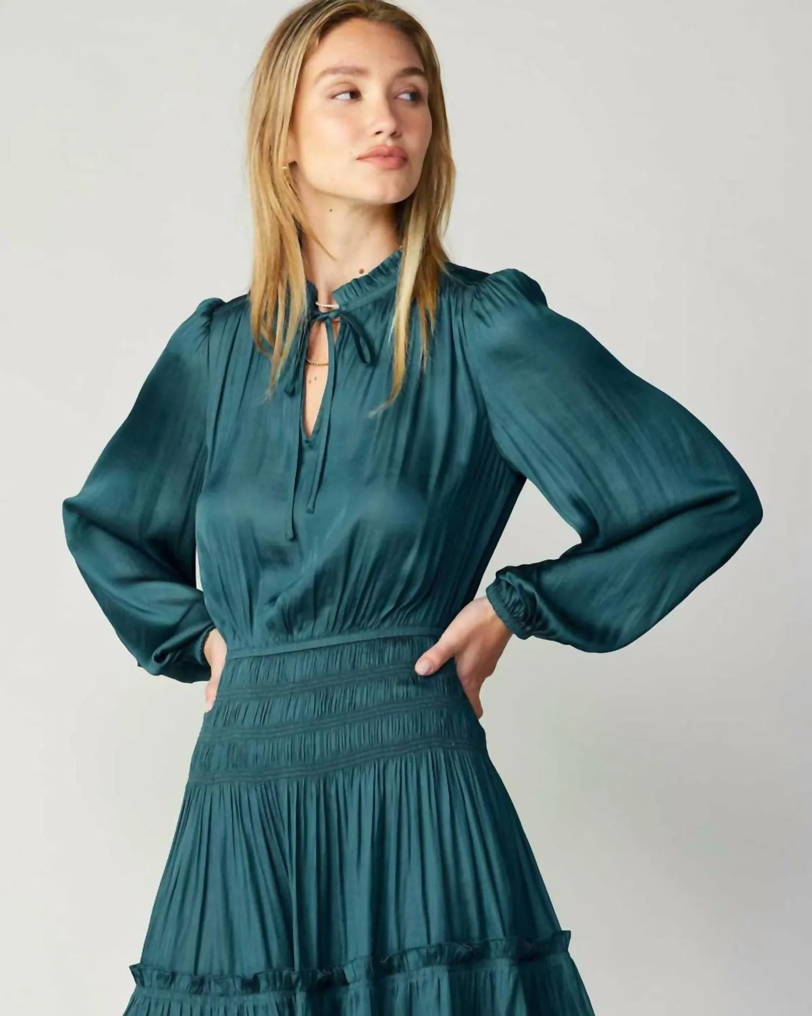 Balloon Sleeve Mini Dress In Dark Teal | Dark Teal