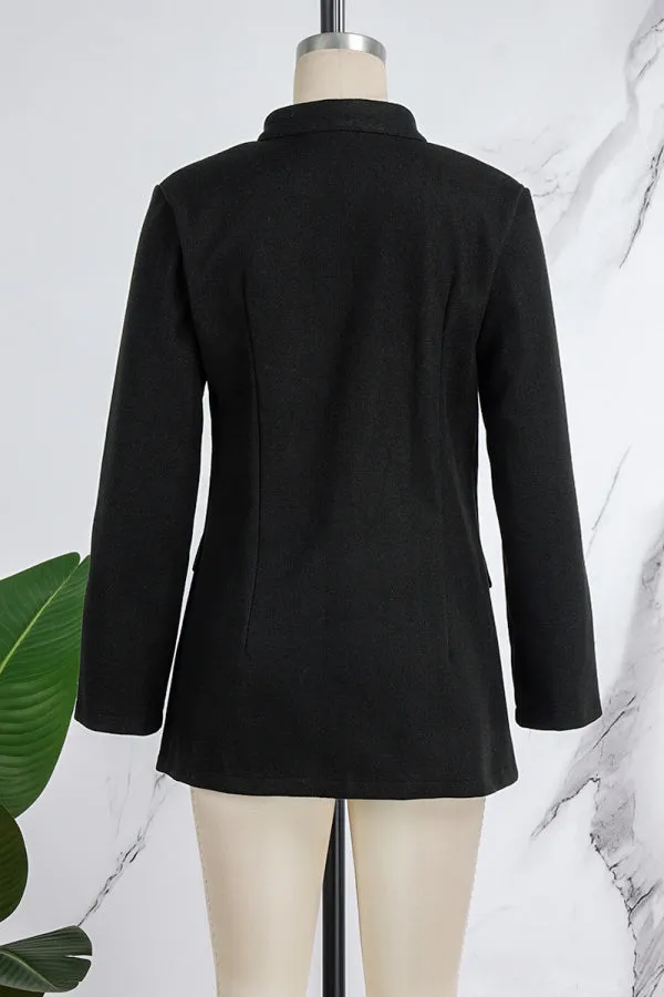 Bjlxn - Grey Casual Solid Cardigan Mandarin Collar Outerwear
