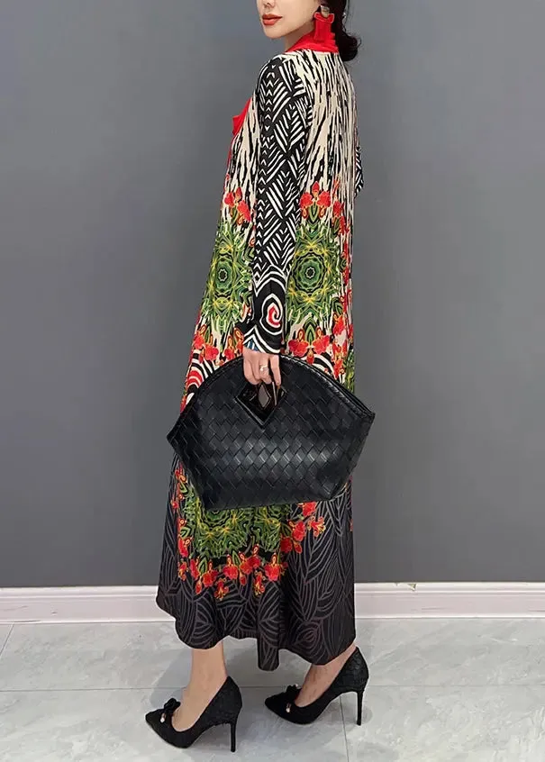 Boho Red V Neck Print Patchwork Cotton Long Dresses Fall ML3174