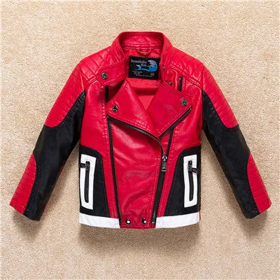 Boys Leather Jacket Outerwear Color Patch