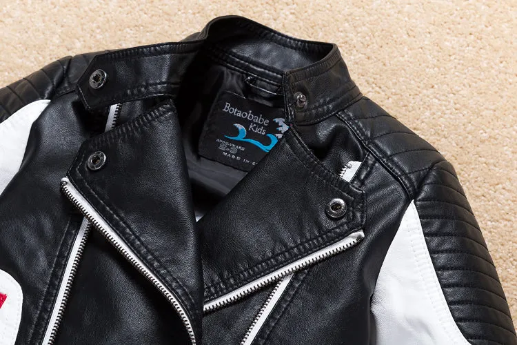 Boys Leather Jacket Outerwear Color Patch
