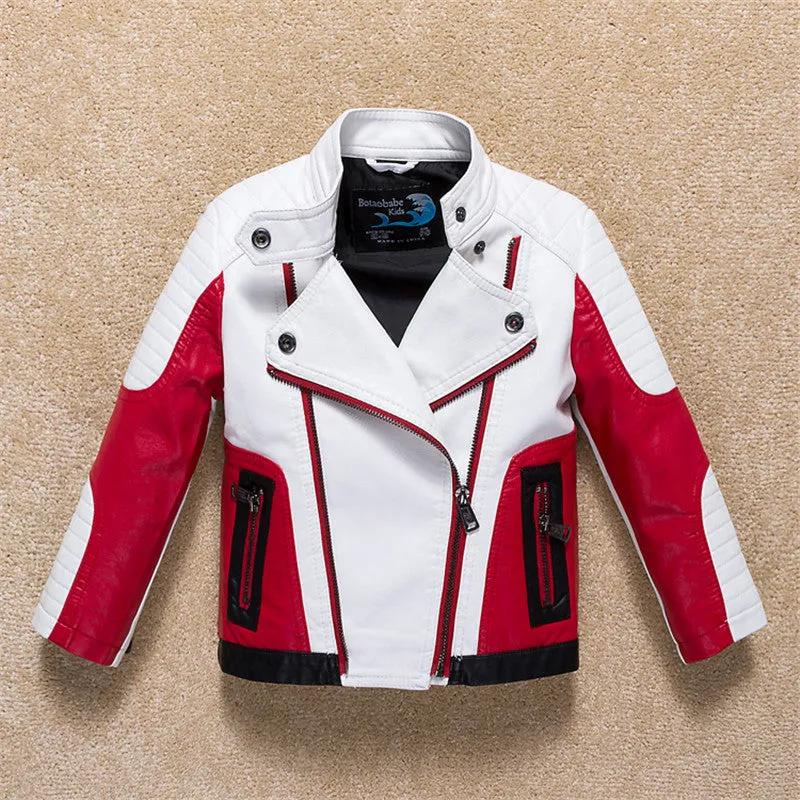 Boys Leather Jacket Outerwear Color Patch