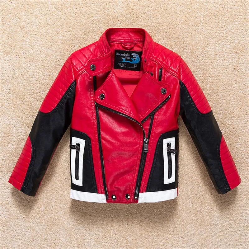 Boys Leather Jacket Outerwear Color Patch