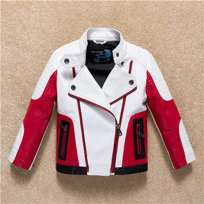 Boys Leather Jacket Outerwear Color Patch