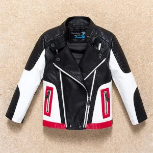 Boys Leather Jacket Outerwear Color Patch