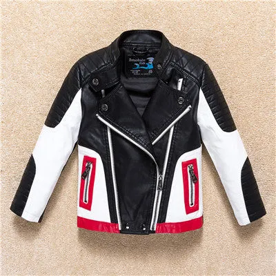 Boys Leather Jacket Outerwear Color Patch