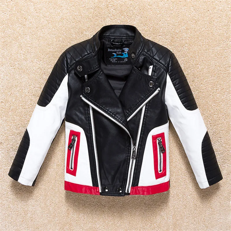 Boys Leather Jacket Outerwear Color Patch