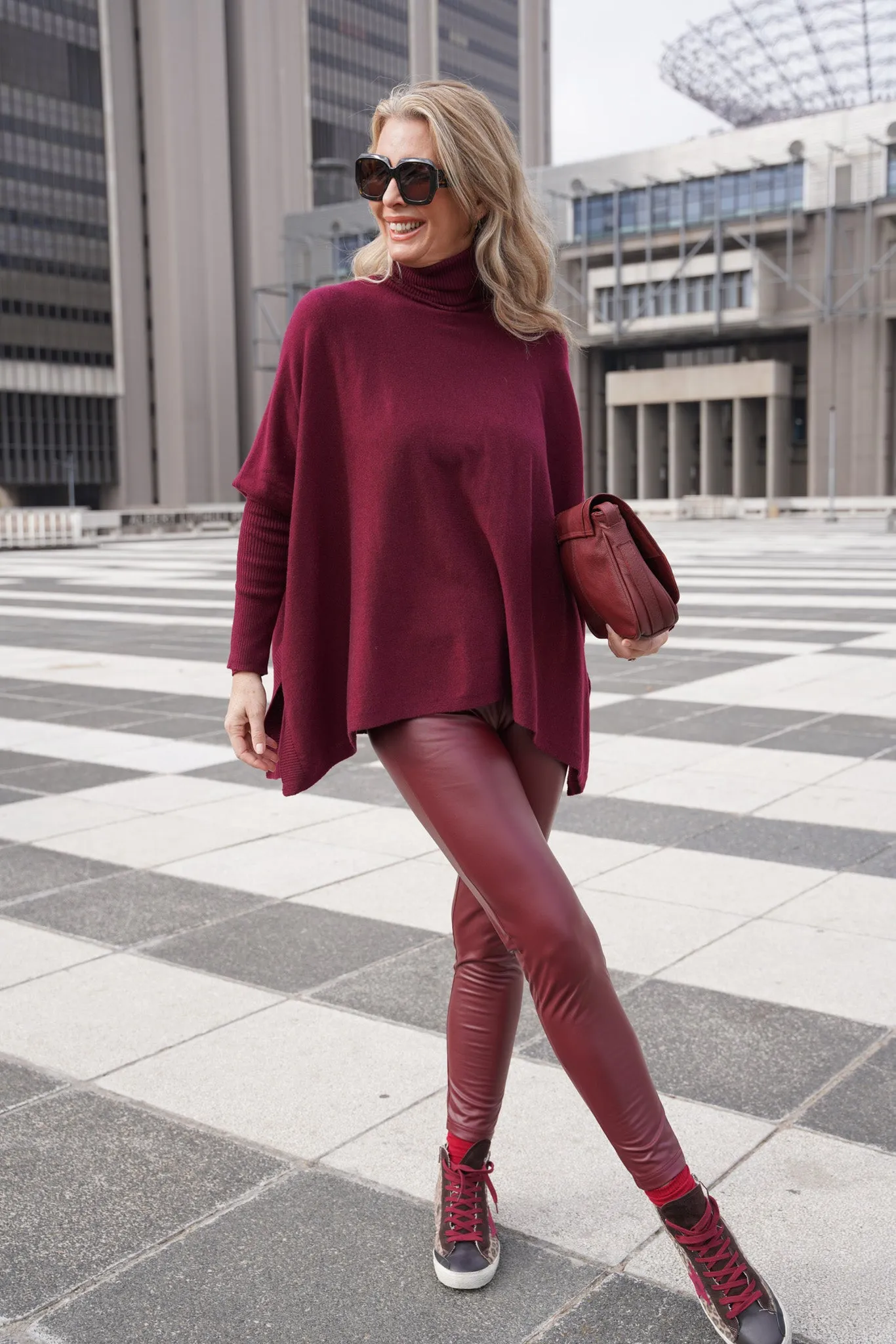 Burgundy  Short Poncho