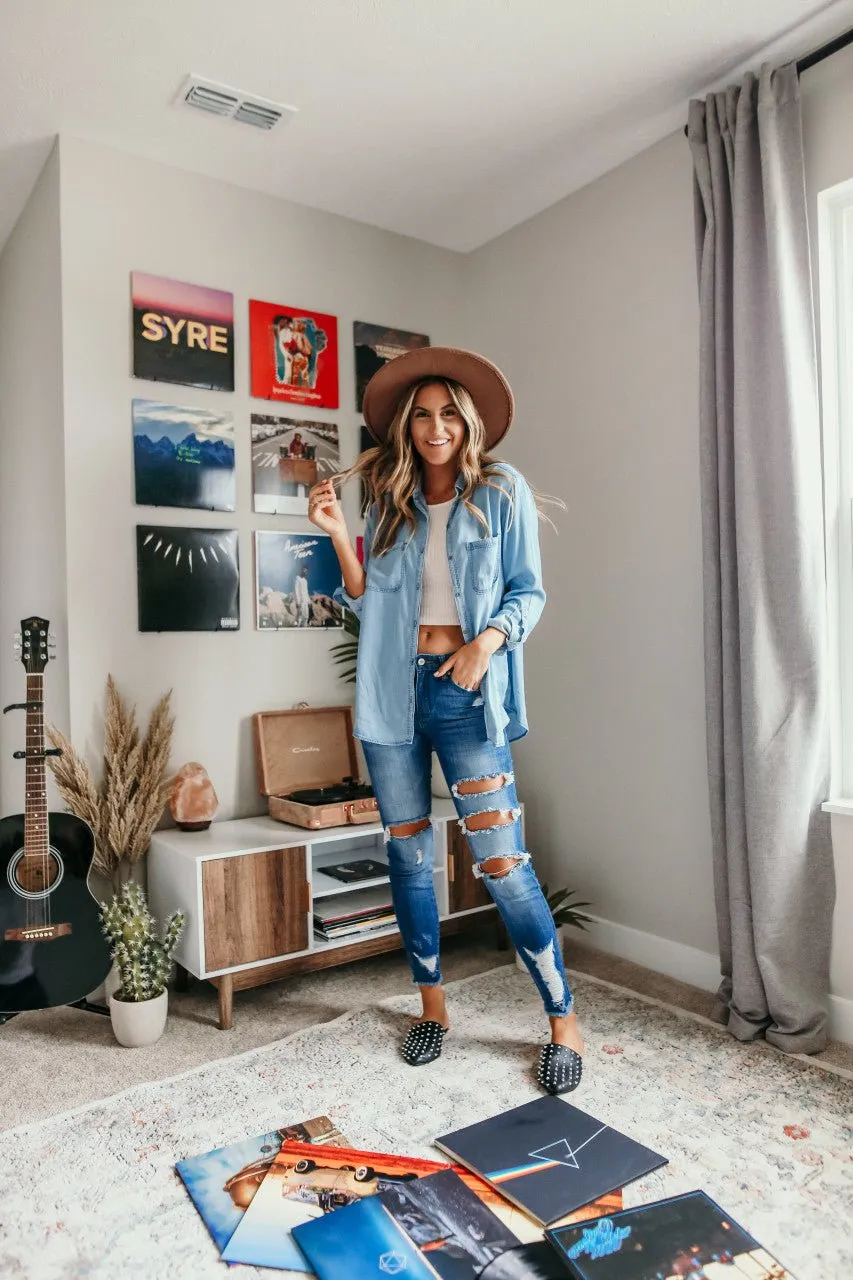 Button Down Light Wash Chambray Top