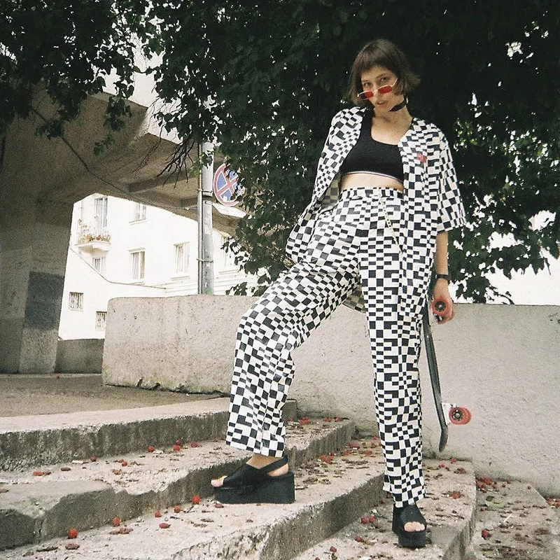 Check Wide Leg Bottoms