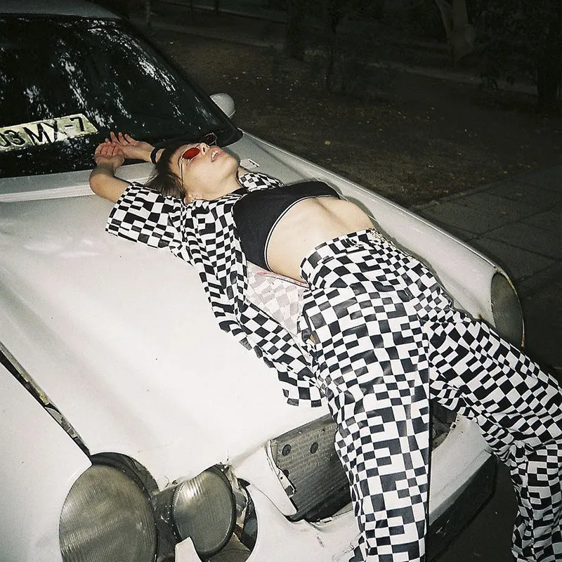 Check Wide Leg Bottoms