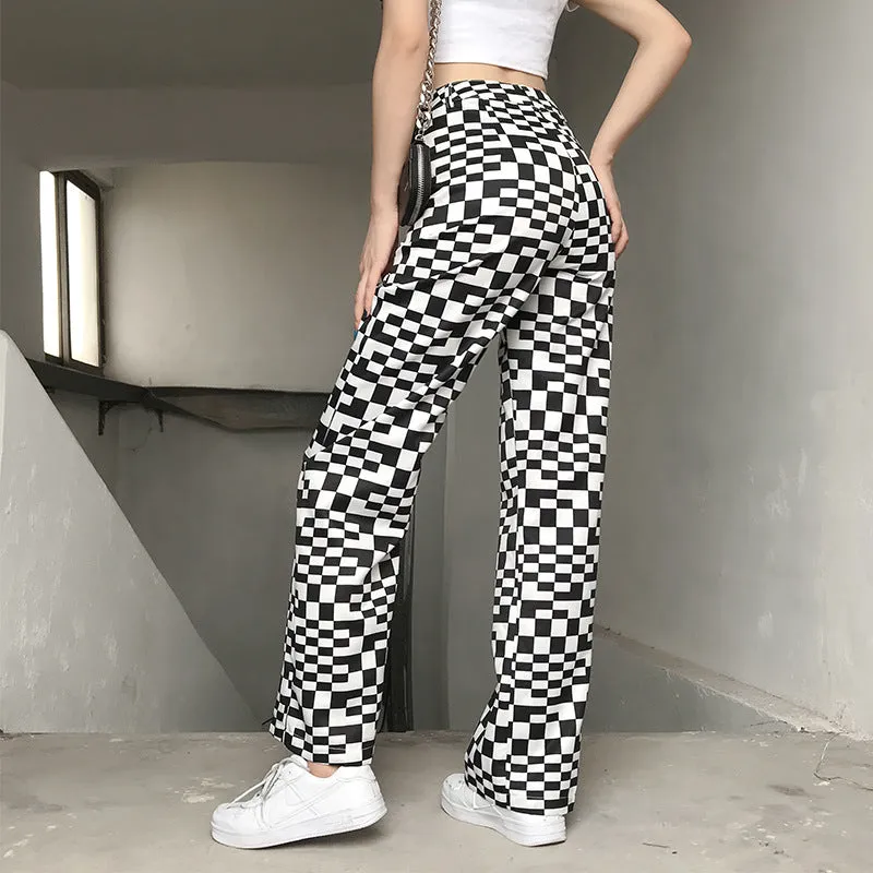 Check Wide Leg Bottoms