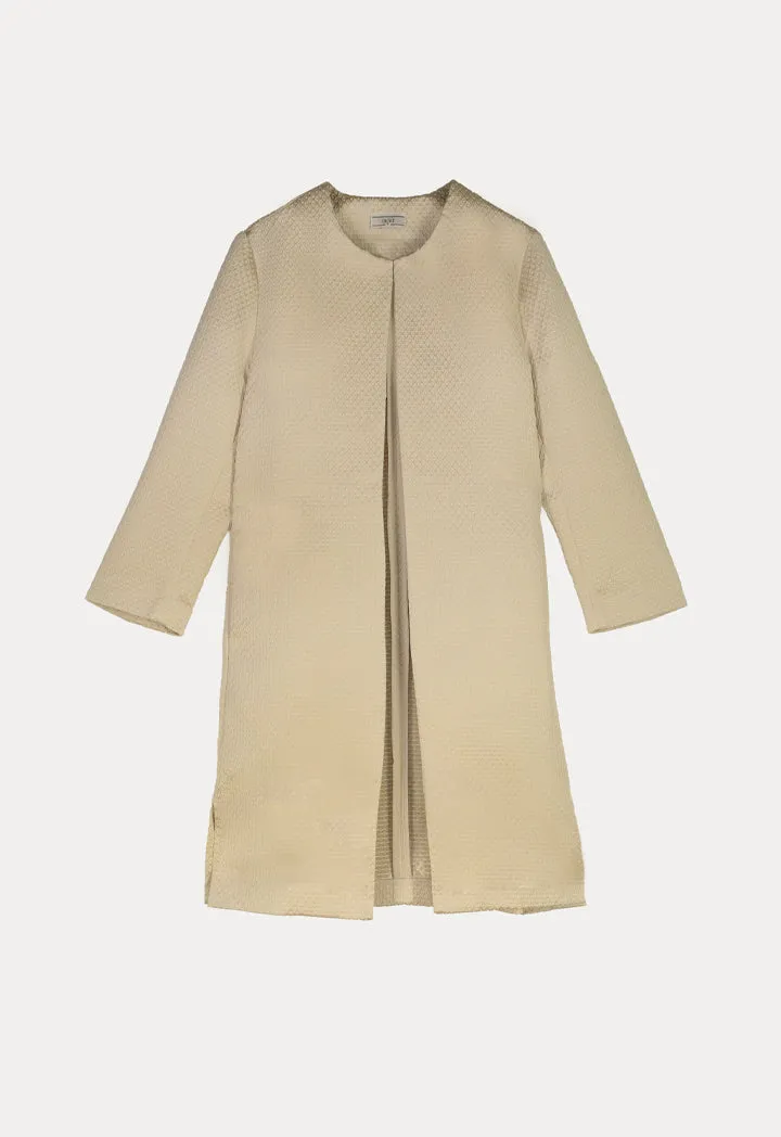 Choice Embossed Jacquard Open Front Outerwear Beige