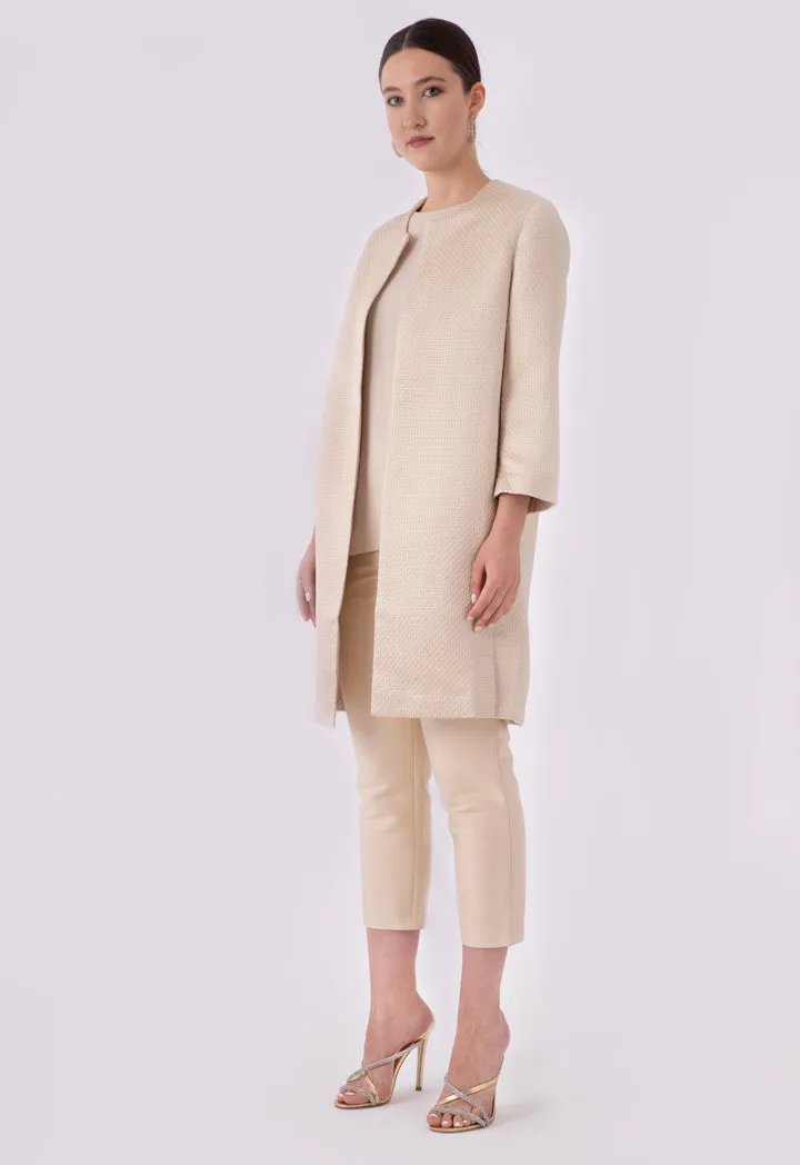Choice Embossed Jacquard Open Front Outerwear Beige