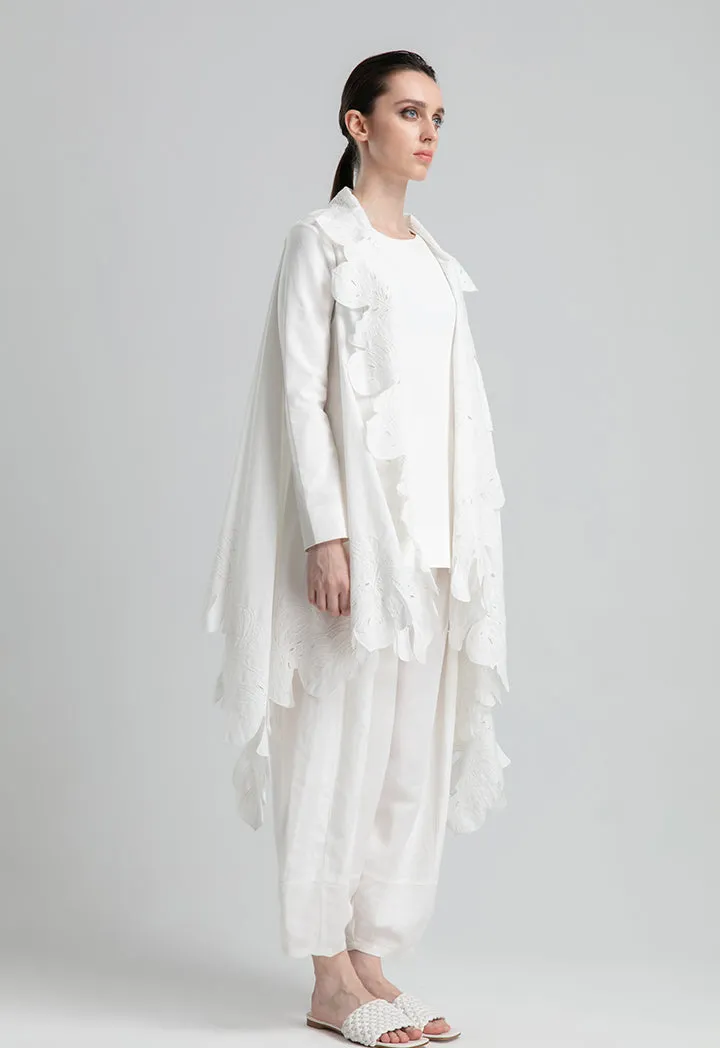 Choice Linen Cutout Embroidered Sleeveless Outerwear Off White
