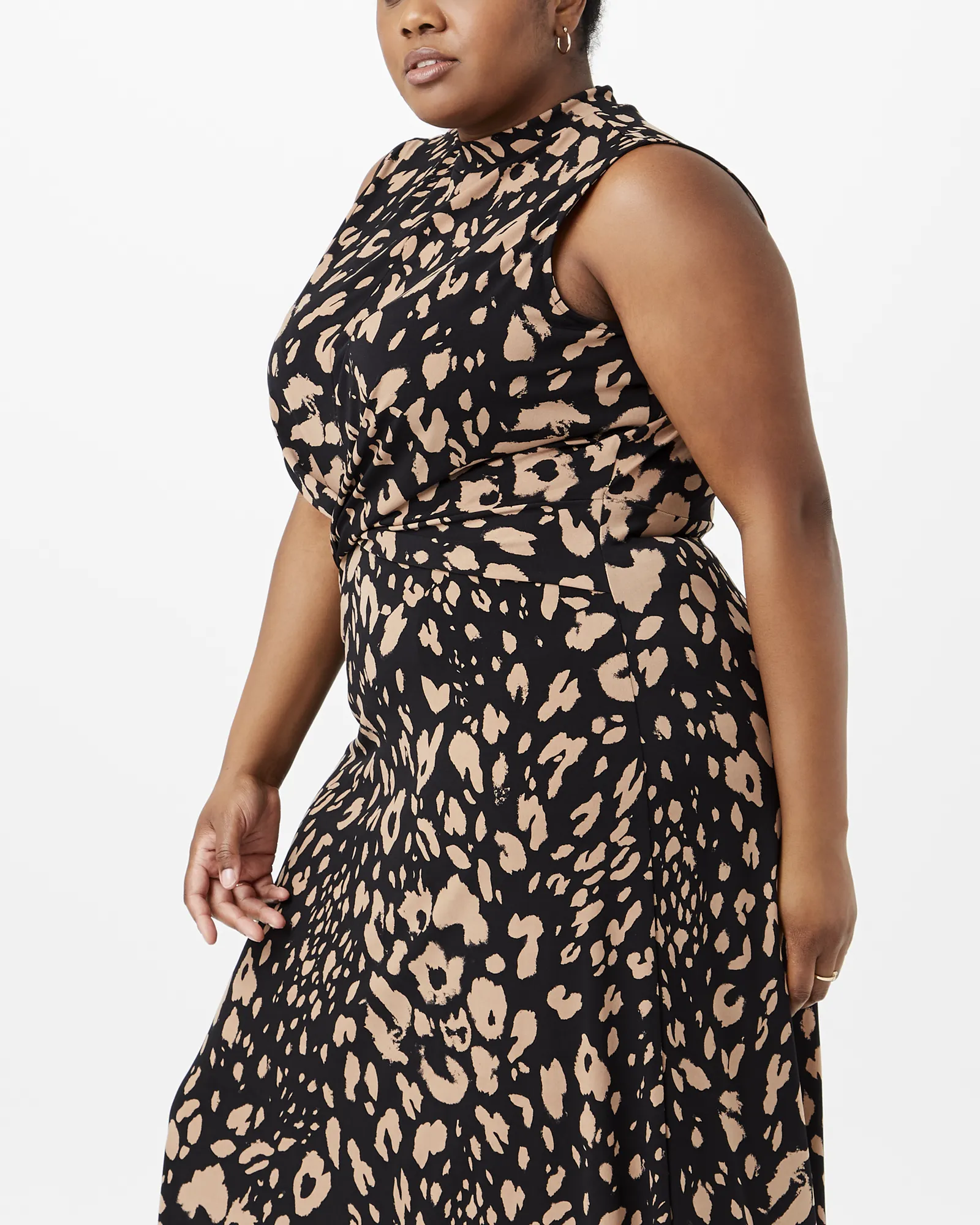 Desiree Mock-Neck Dress | Black / Tan