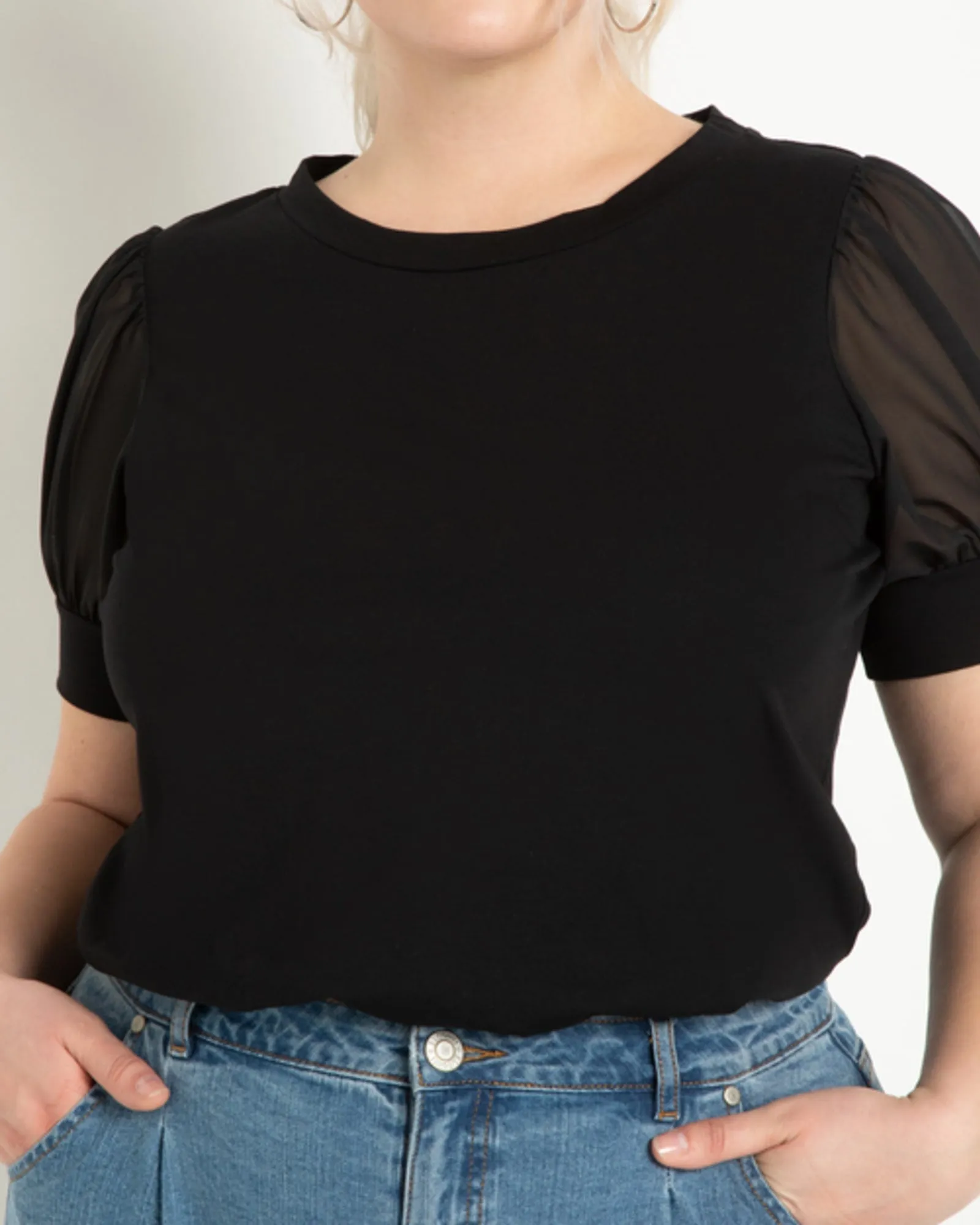 Evelyn Combo Sleeve Tee | Black