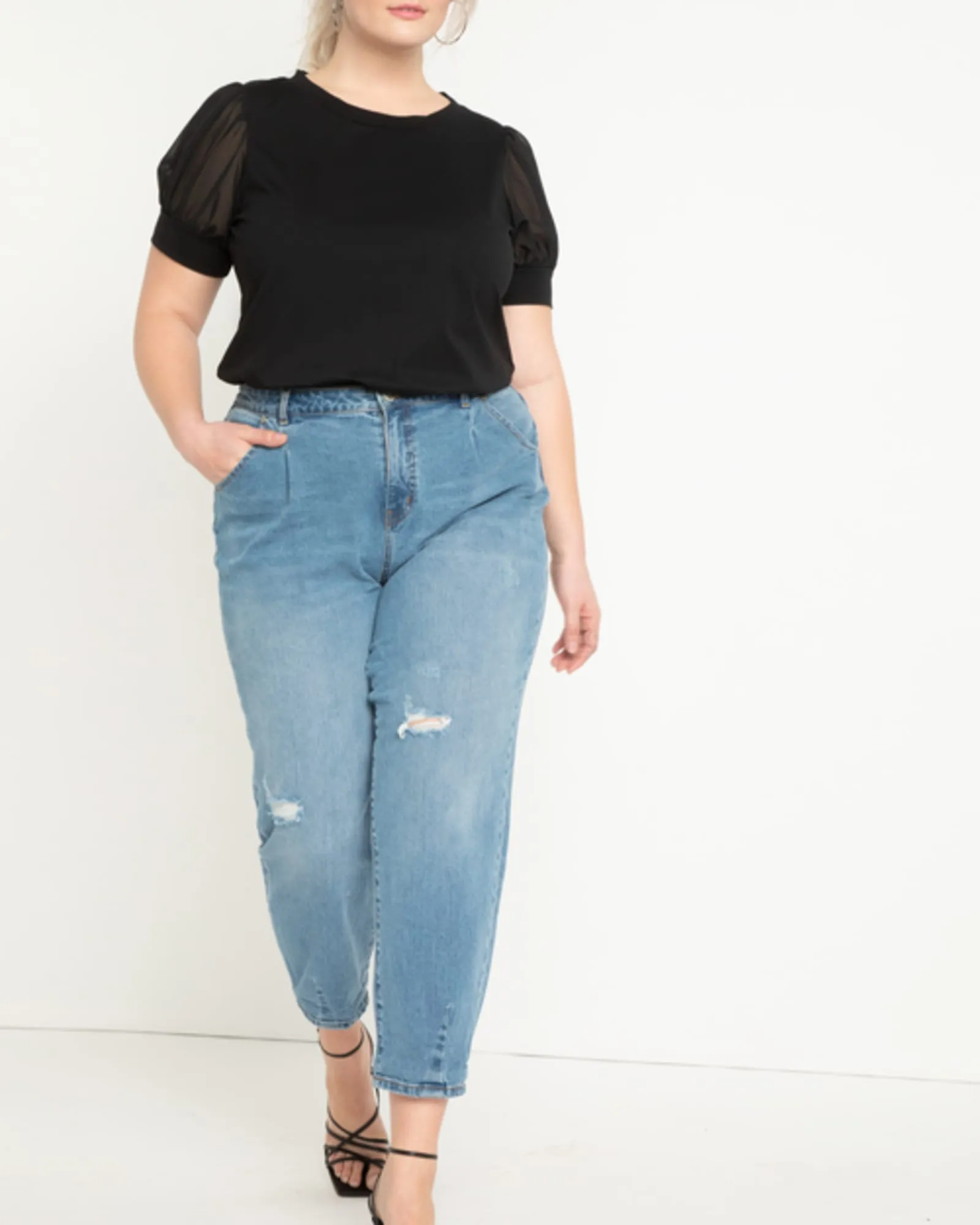 Evelyn Combo Sleeve Tee | Black