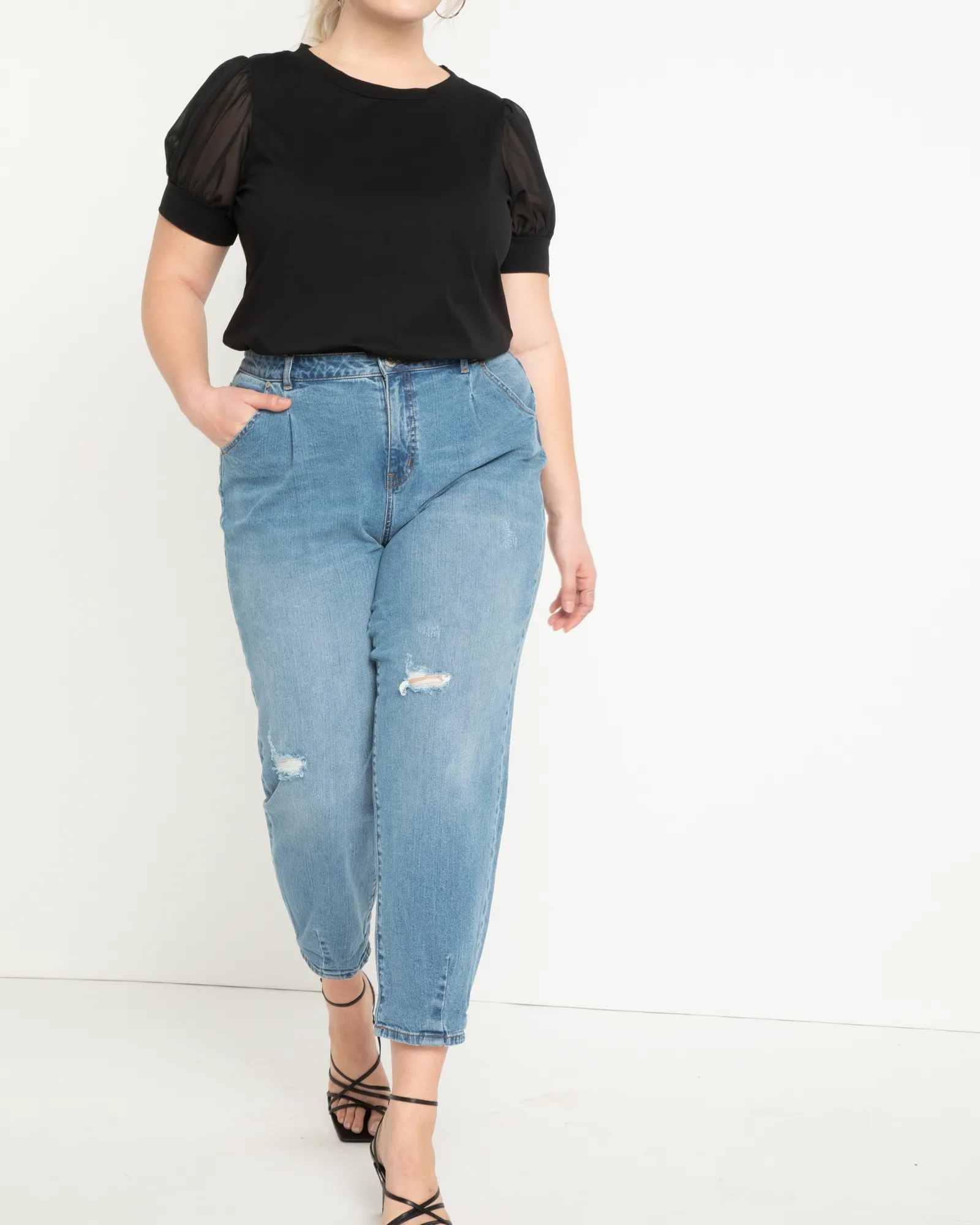 Evelyn Combo Sleeve Tee | Black