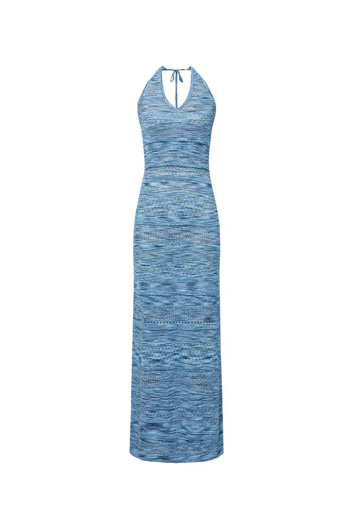 Faye Halter Neck Crochet Dress in Cotton Viscose Knit