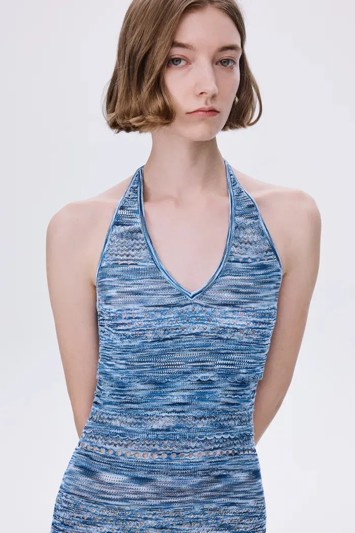 Faye Halter Neck Crochet Dress in Cotton Viscose Knit