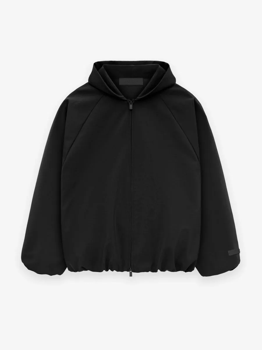 Fear of God Essentials Bonded Nylon Hooded Bomber in Black