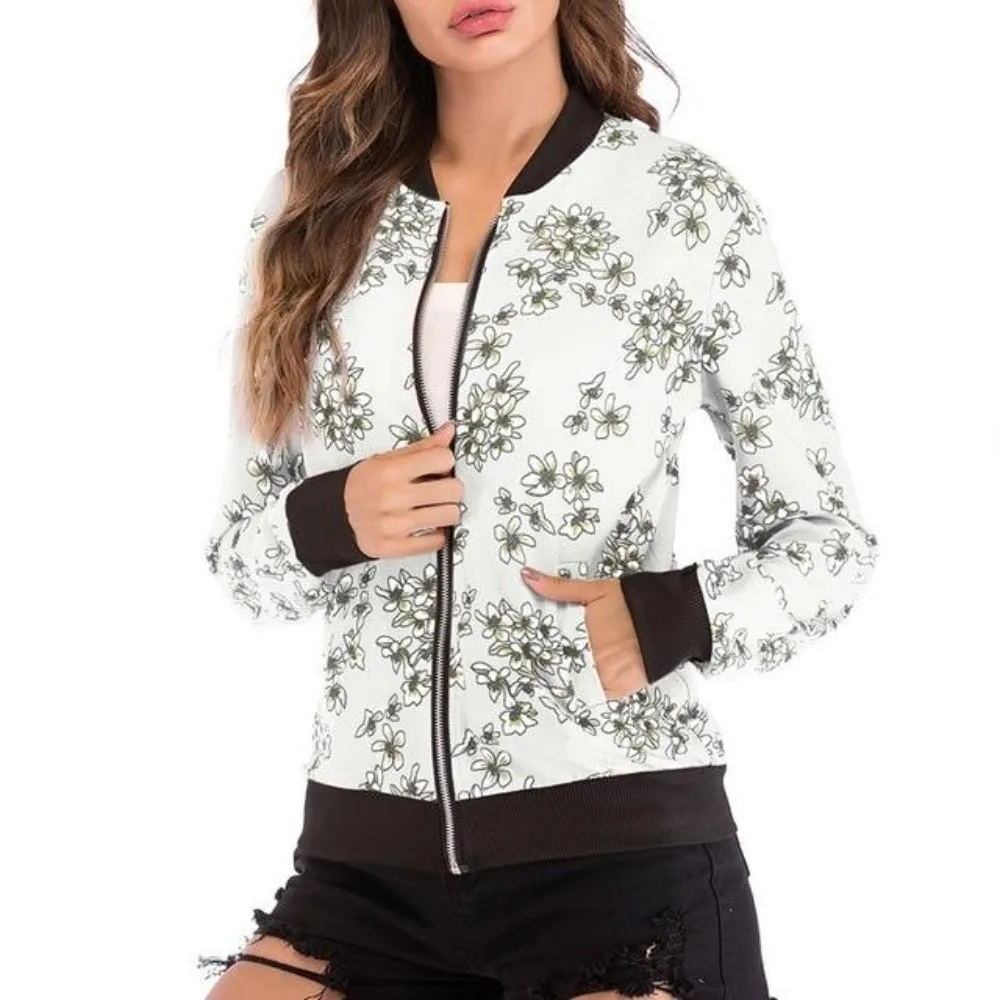 Floral Print Zipper Up Bomber Jacket