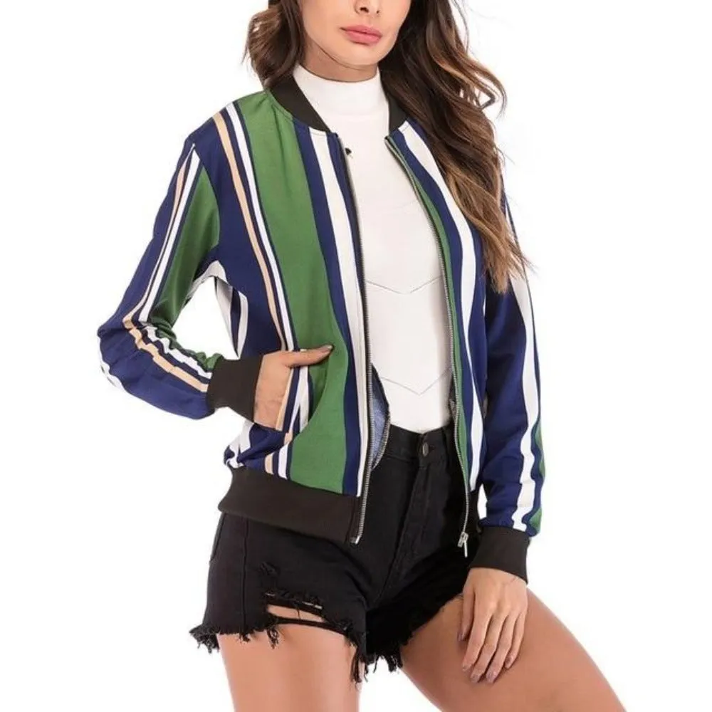 Floral Print Zipper Up Bomber Jacket