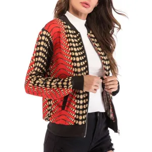 Floral Print Zipper Up Bomber Jacket