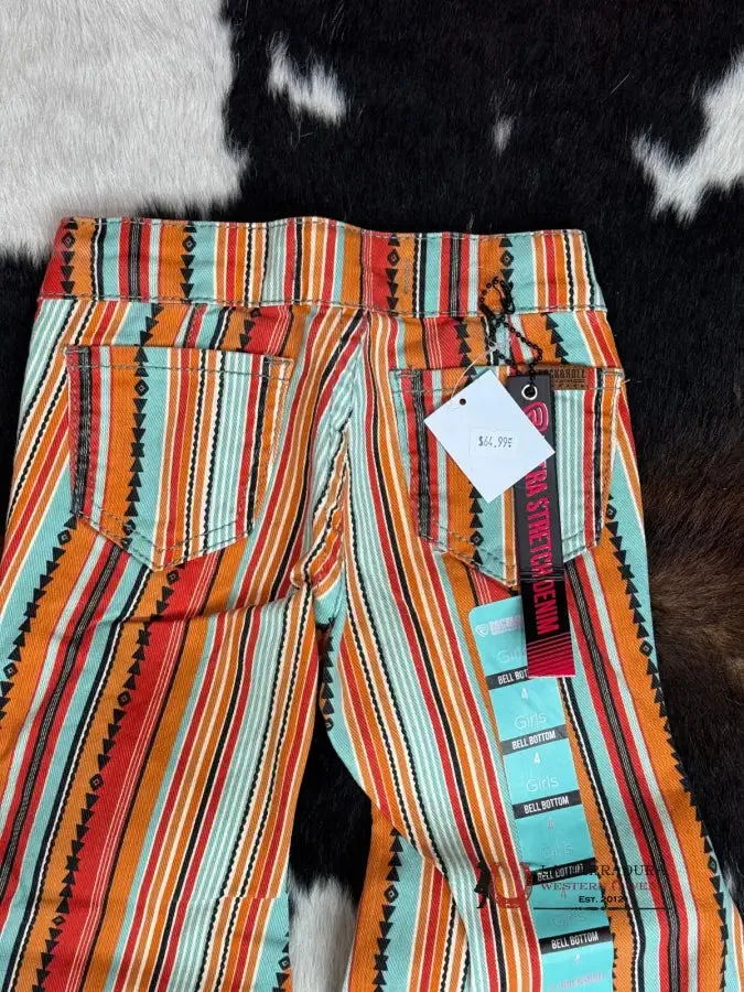GIRLS ROCK & ROLL MULTI STRIPE SERAPE STRIPE BELL BOTTOM