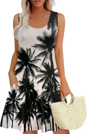 Going Out Dresses for Women Spring Tank Dress Flowy Sun Dresses Sleeveless Floral Print Dress Boho Summer Ruched Dress