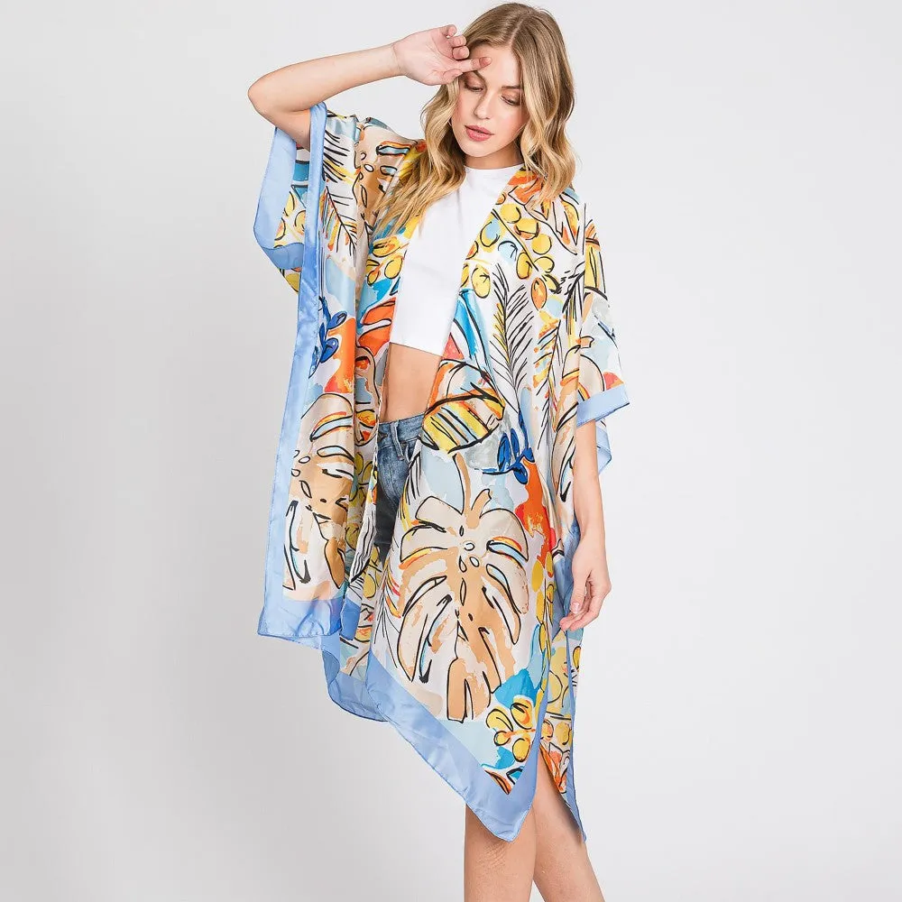 Hand Drawn Watercolor Tropical Leaves Print Kimono
