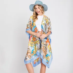 Hand Drawn Watercolor Tropical Leaves Print Kimono