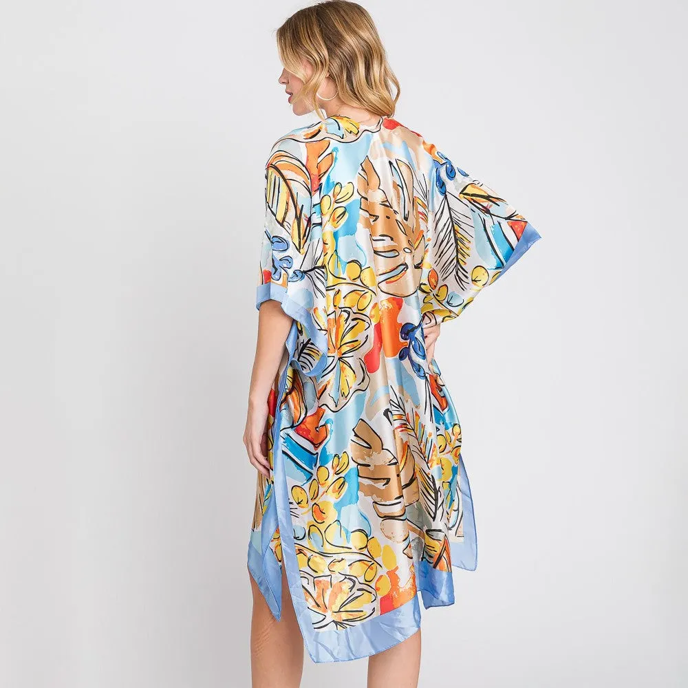 Hand Drawn Watercolor Tropical Leaves Print Kimono