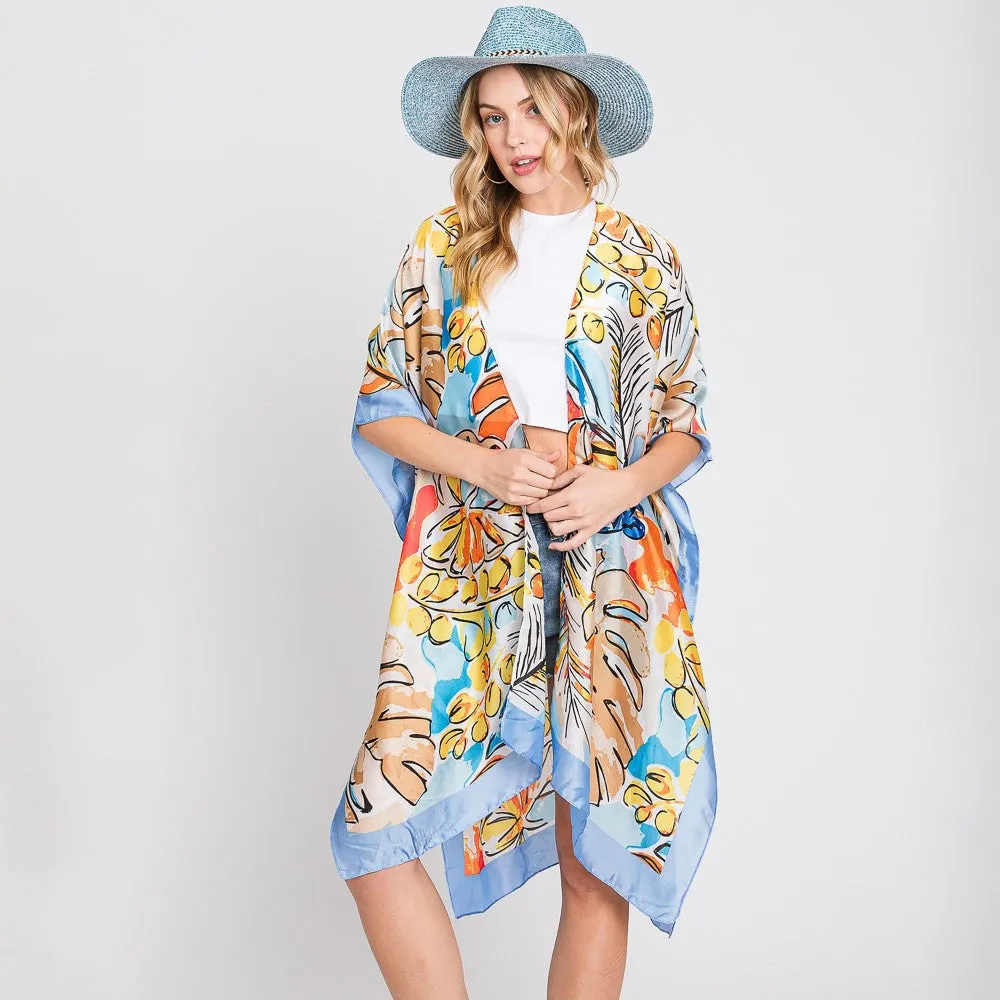 Hand Drawn Watercolor Tropical Leaves Print Kimono