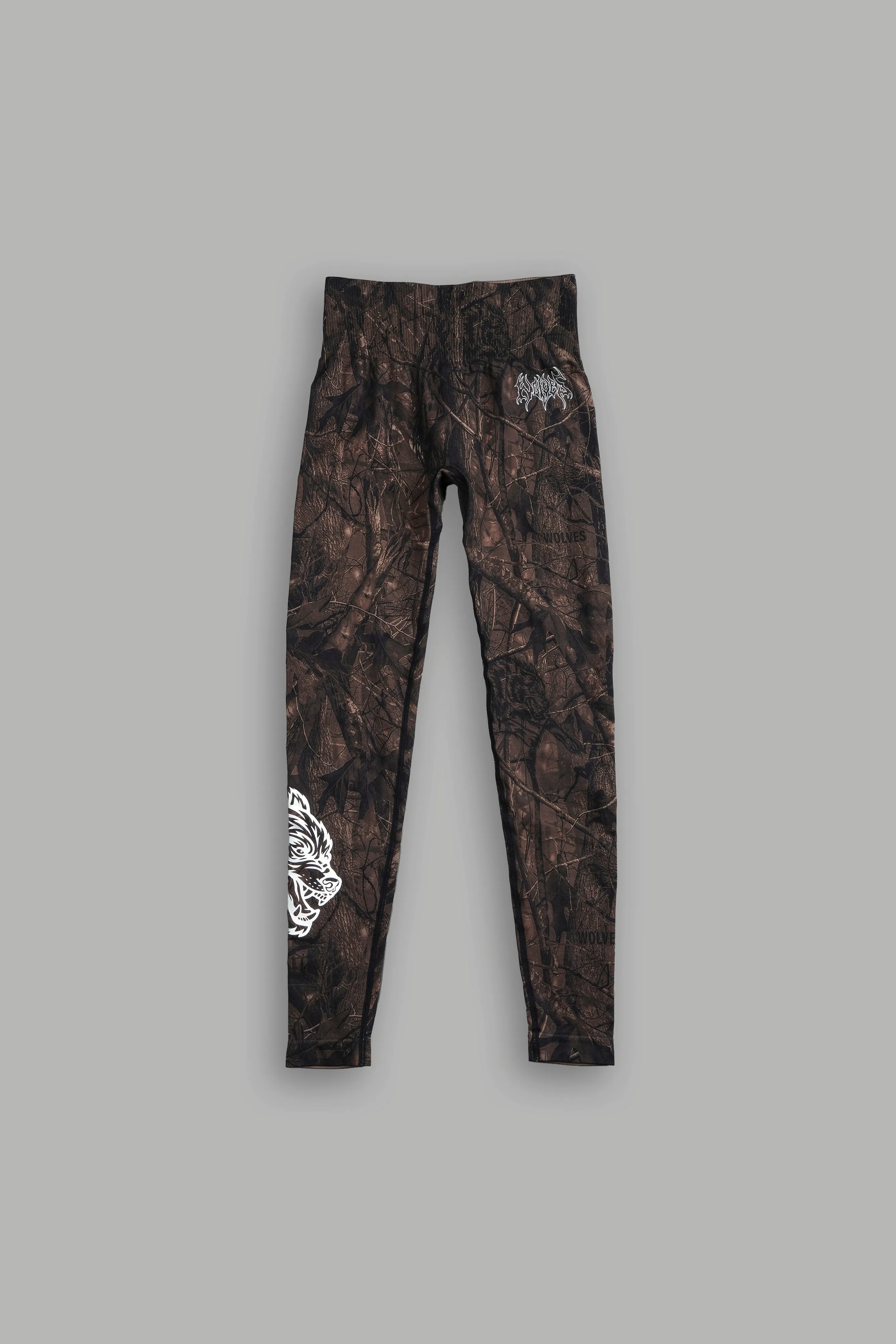Hesh Forever "Everson Seamless" Scrunch Leggings in Brown Driftwood Forest Camo