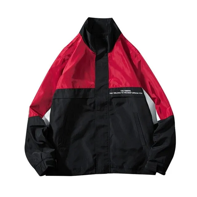 Hip Hop Mens Windbreaker Jacket Autumn 2021 Fashion Casual Patchwork Loose Mens Jacket Sportswear