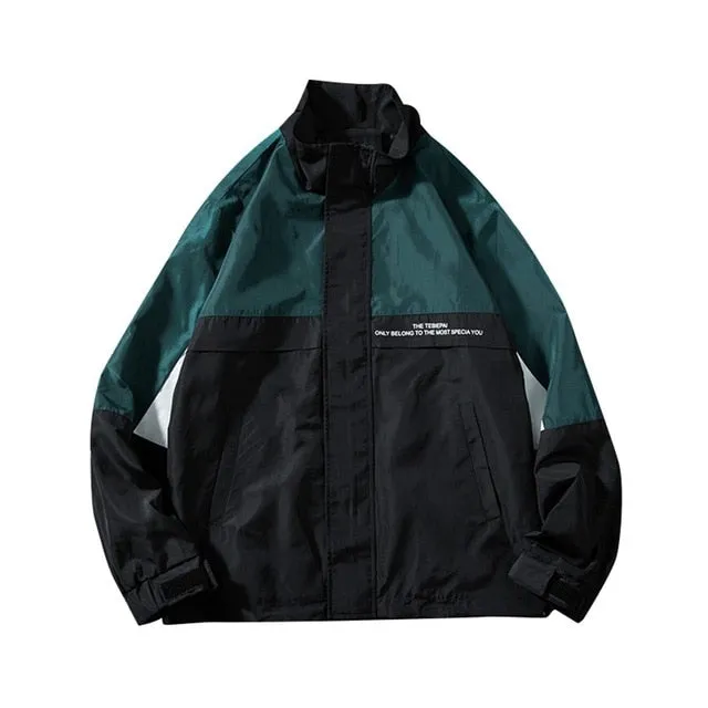 Hip Hop Mens Windbreaker Jacket Autumn 2021 Fashion Casual Patchwork Loose Mens Jacket Sportswear