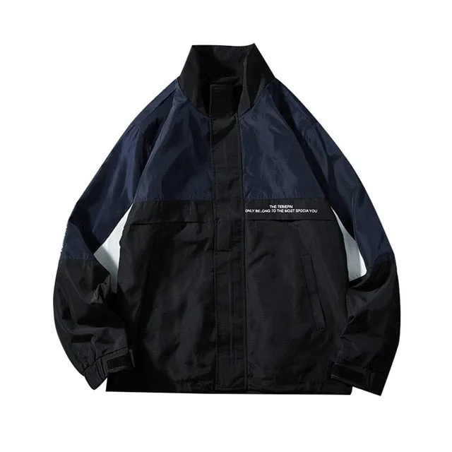 Hip Hop Mens Windbreaker Jacket Autumn 2021 Fashion Casual Patchwork Loose Mens Jacket Sportswear