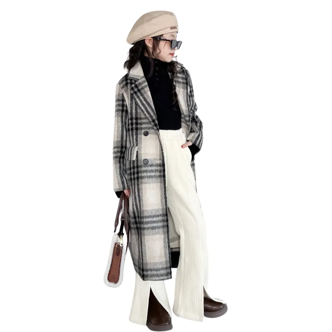 Long Plaid Wool Coat