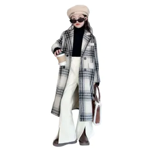 Long Plaid Wool Coat