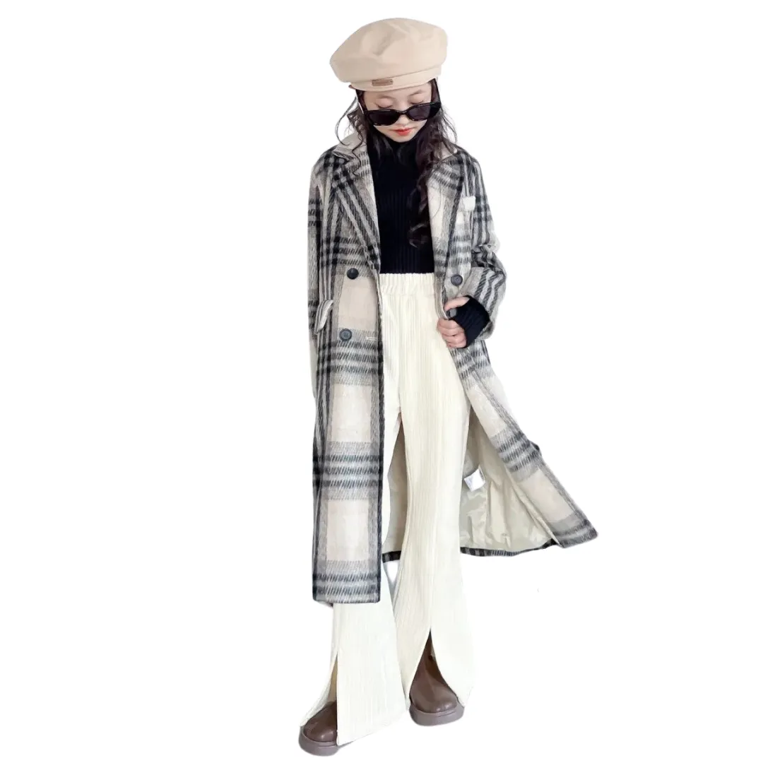 Long Plaid Wool Coat