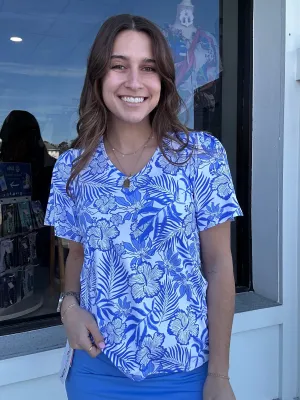LuLu B Tropical Periwinkle Short Sleeve Frill Top