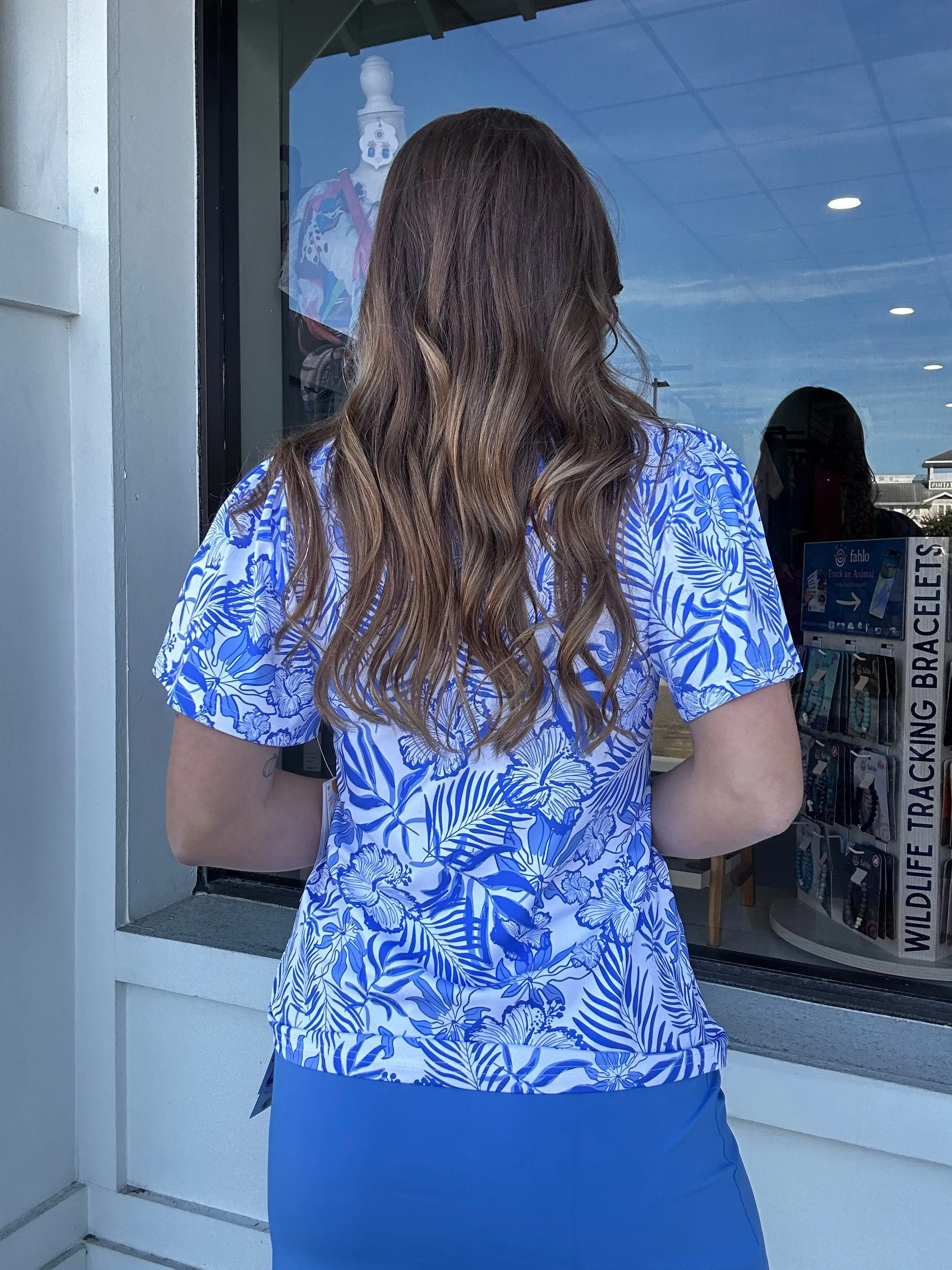 LuLu B Tropical Periwinkle Short Sleeve Frill Top