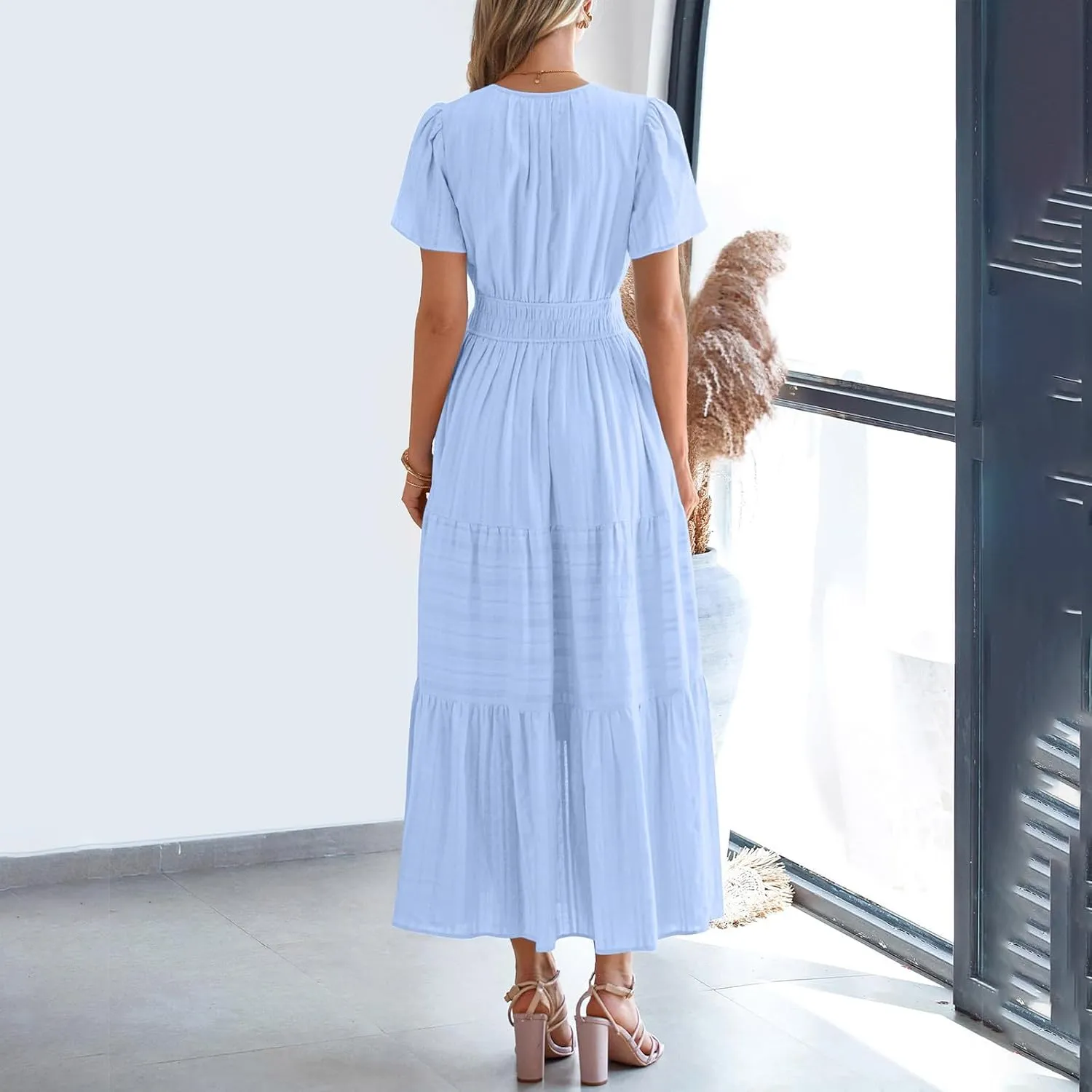 Midi Dress for Women Spring Summer Dressy Casual Vacation Dresses Short Sleeve Boho Trendy Restro Wear Clothes