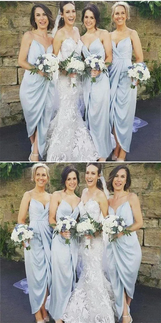 Pale Blue Boho Summer Chiffon Bridesmaid Dresses Bohemian Bridesmaid Dresses GDC1293